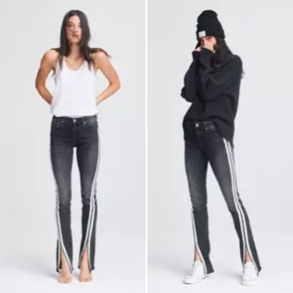 rag & bone Cate Mid Rise Flare Jeans 26 2 dark grey racing stripe split hem - Picture 15 of 15